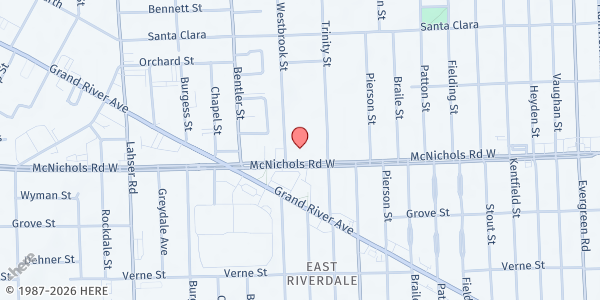 Map showing Pure Word M.B.C. at 21174 West McNichols Road, Holcomb Community, MI