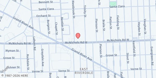 Map showing Pure Word M.B.C. Forgotten Harvest - Holcomb Community at 21174 West McNichols Road, Holcomb Community, MI