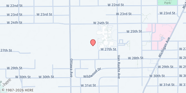 Map showing Holland High School at 600 Van Raalte Ave., Holland, MI