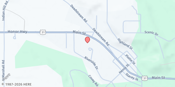 Map showing Benzie Senior Resources (The Gathering Place) at 10579 Main Street, Honor, MI