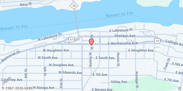 Map showing Trinity Episcopal Church Food Pantry at 205 E. Montezuma Ave, Houghton, MI