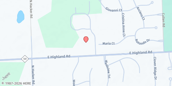 Map showing Grumlaw Church, Gleaners Mobile Pantry at 8457 East Highland Road, Howell, MI