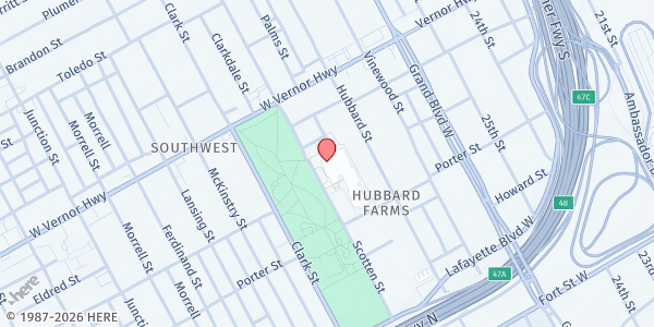 Map showing Fresh Market at Western International High School at 1500 Scotten Street, Hubbard Farms, MI