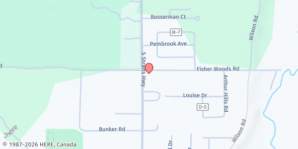 Map showing Joy Fellowship Assembly of God at 5015 S. Straits Highway, Indian River, MI