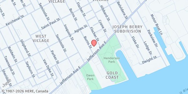 Map showing Jefferson Avenue Presbyterian Church at 8625 East Jefferson Avenue, Indian Village, MI