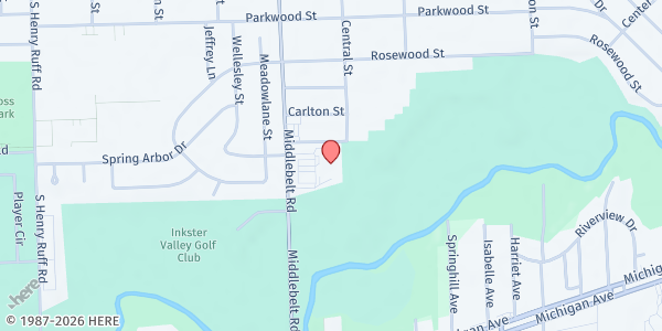 Map showing Booker T. Dozier Recreation Center at 2025 Middlebelt Road, Inkster, MI