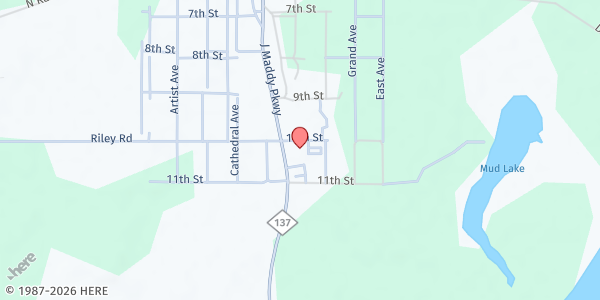 Map showing Interlochen Public Library at 9411 10th St, Interlochen, MI