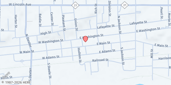 Map showing Ionia Community Library at 126 East Main St., Ionia, MI