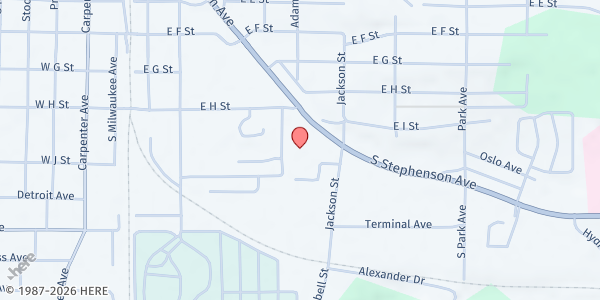 Map showing First Evangelical Lutheran Church at 1210 S Stephenson Avenue, Iron Mountain, MI