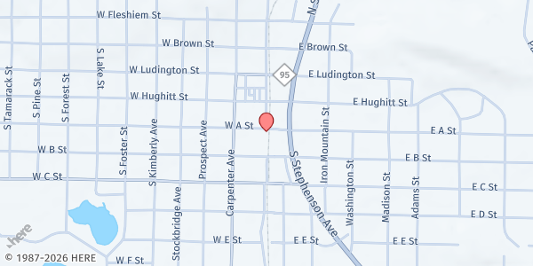 Map showing St. Vincent DePaul (Iron Mountain) at 101 West A St., Iron Mountain, MI