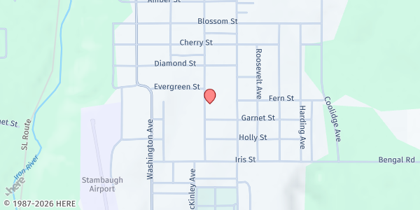 Map showing Cornerstone Bible Church of the Paw at 611 Jefferson, Iron River, MI
