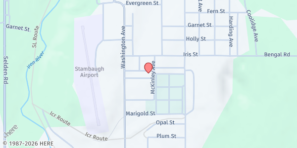 Map showing Grace Covenant Church - Mobile Pantry Stop at 316 Jasper Street, Iron River, MI
