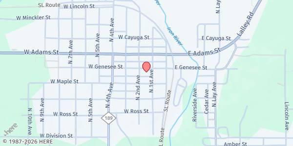 Map showing St. Vincent de Paul - Iron River at 117 W Genesee St, Iron River, MI