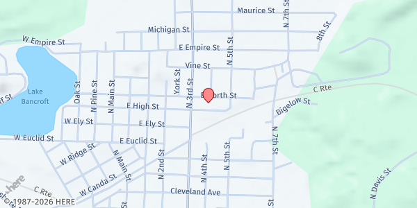 Map showing Mother Olga Food Pantry at 700 East North St, Ishpeming, MI