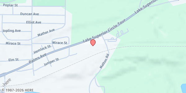 Map showing North Iron Church at 910 Palms Ave., Ishpeming, MI
