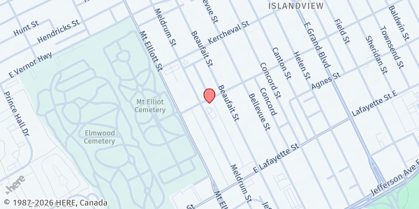 Map showing Capuchin Soup Kitchen - Meldrum Street at 1264 Meldrum Street, Islandview, MI