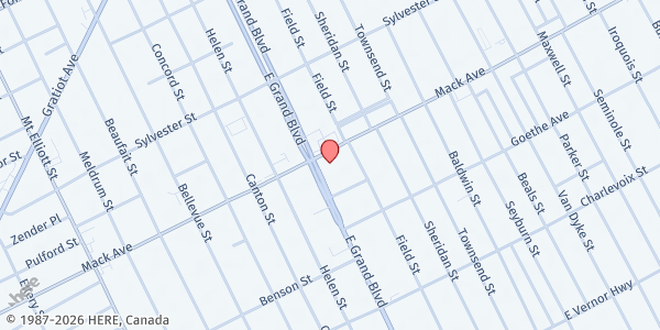 Map showing Genesis Lutheran Church at 7200 Mack Avenue, Islandview, MI
