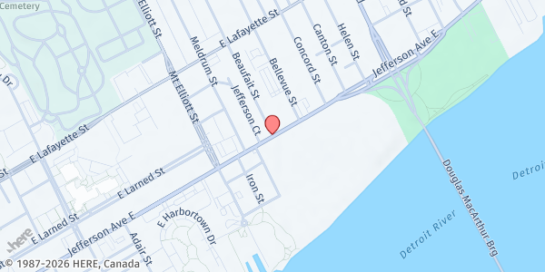 Map showing Gleaners Community Food Bank - Islandview at 213 Beaufait Street, Islandview, MI