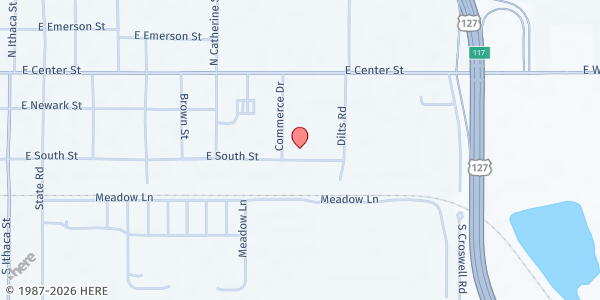 Map showing Gratiot County Human Services Department at 201 Commerce Dr, Ithaca, MI