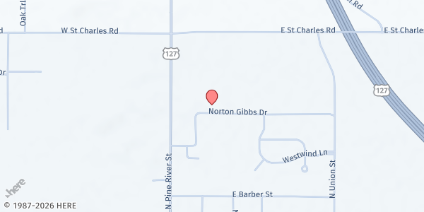 Map showing Ithaca Baptist Church at 221 Norton Gibbs Dr, Ithaca, MI