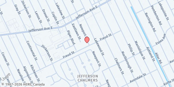 Map showing Jordan Missionary Baptist Church at 703 Newport Street, Jefferson Chalmers, MI