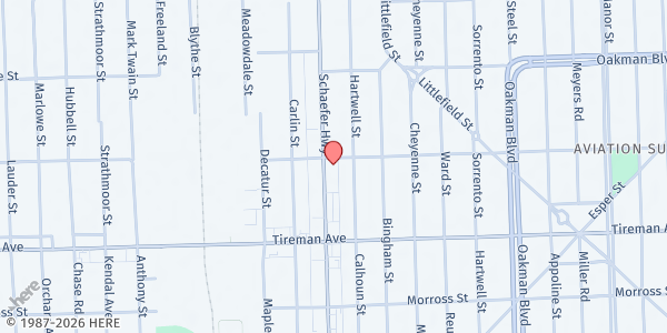 Map showing Resurrection United Methodist Church at 8150 Schaefer Highway, Joy-Schaefer, MI