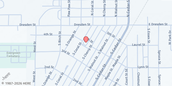 Map showing Kalkaska Senior Center at 303 S. Coral Street, Kalkaska, MI