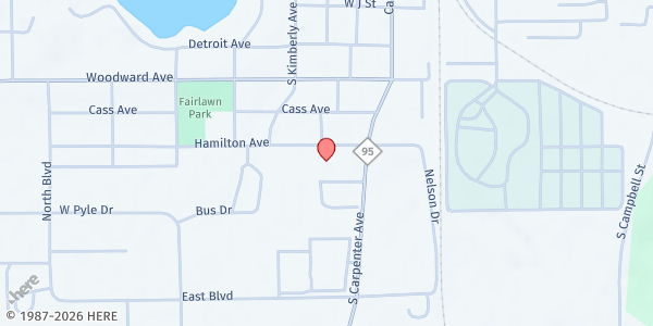 Map showing First Presbyterian Church at 395 Hamilton Ave., Kingsford, MI