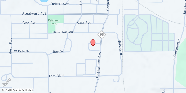 Map showing Redemption Hill Church at 332 S. Carpenter Ave., Kingsford, MI