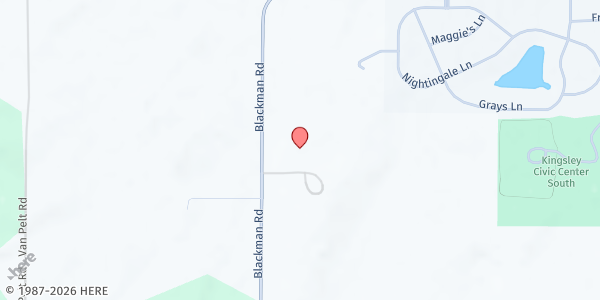 Map showing Kingsley Baptist Church Food Pantry at 7511 Blackman Road, Kingsley, MI