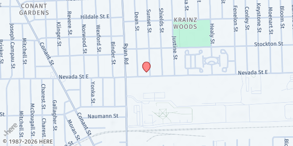 Map showing King David Community Development-Helping Hands Division at 18001 Sunset Street, Krainz Woods, MI