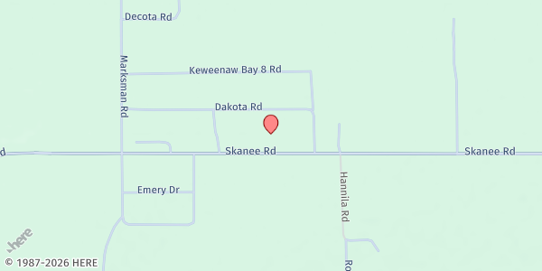 Map showing KEWEENAW BAY INDIAN RESERVATION FOOD DISTRIBUTION at 16613 Skanee Rd, L'Anse, MI