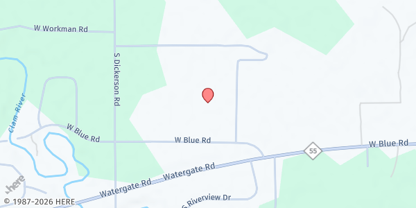 Map showing Living Light Christian Church at 7700 W. Blue Rd., Lake City, MI