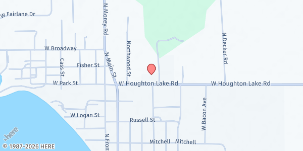 Map showing Living Waters Hospitality House at 5804 W Houghton Lake Road, Lake City, MI