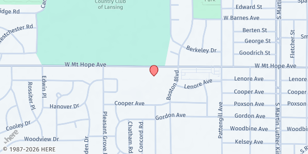 Map showing South Lansing Ministries at 1905 W Mt Hope Ave, Lansing, MI