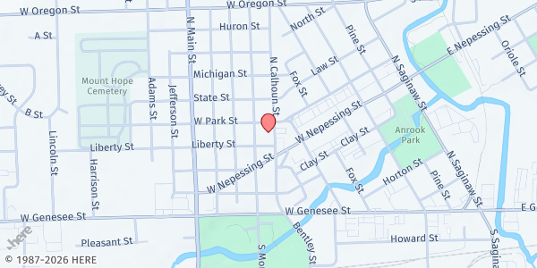 Map showing First Presbyterian Church at 433 N. Calhourn, Lapeer, MI