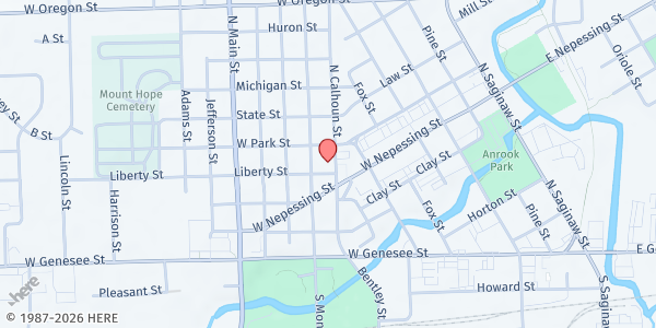 Map showing First Presbyterian Church of Lapeer at 433 N Calhoun St, Lapeer, MI