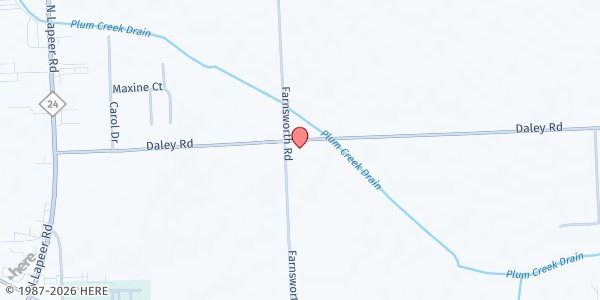 Map showing Lapeer Assembly of God East at 1280 Daley Rd, Lapeer, MI