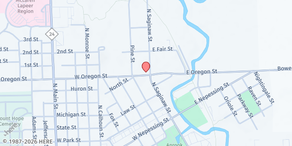 Map showing The Refuge Homeless Shelter of Lapeer at 1009 N Saginaw St, Lapeer, MI