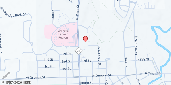 Map showing Trinity United Methodist Church at 1310 N Main St, Lapeer, MI