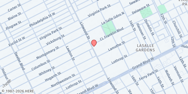 Map showing MP-New Bethel Baptist Church at 8430 C L Franklin Boulevard, LaSalle Gardens, MI