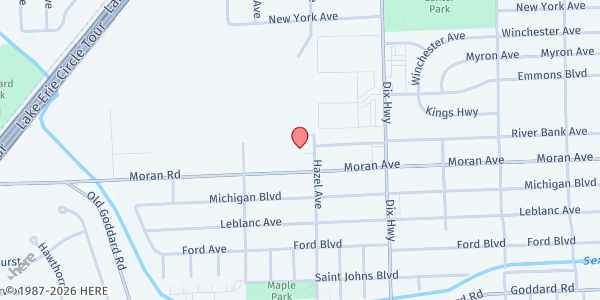 Map showing Blessed Hope Christian Church Community Outreach at 3804 Hazel Avenue, Lincoln Park, MI