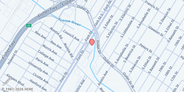 Map showing MP-La Casa de mi Padre at 999 Fort Street, Lincoln Park, MI