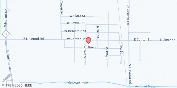 Map showing Prince of Peace Parish at 315 W. Center St., Linwood, MI