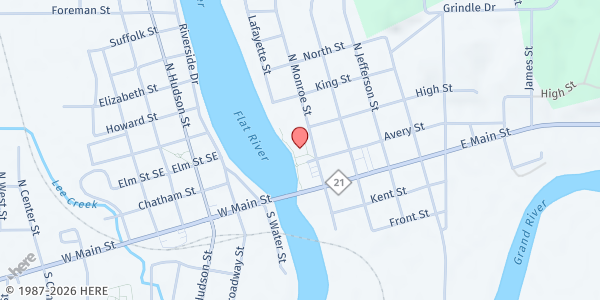 Map showing Kent District Library - Englehardt Branch at 200 N. Monroe Street, Lowell, MI