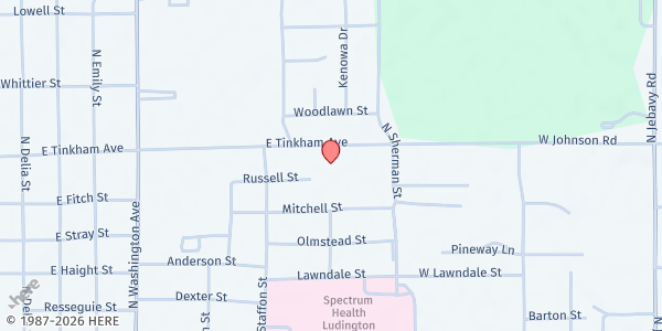 Map showing Lakeshore Food Club at 920 E. Tinkham Avenue, Ludington, MI