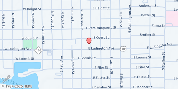 Map showing Ludington Public Library at 217 East Ludington Ave., Ludington, MI