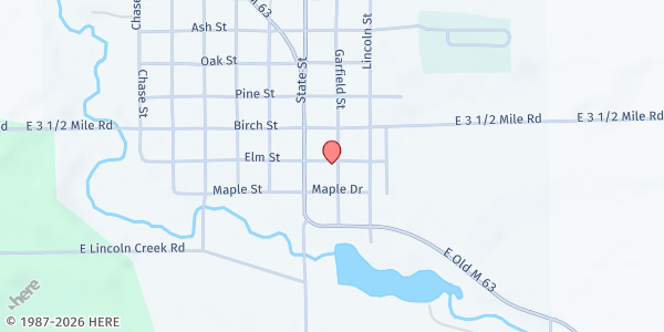 Map showing Fellowship Baptist Church at 308 Elm Street, Luther, MI