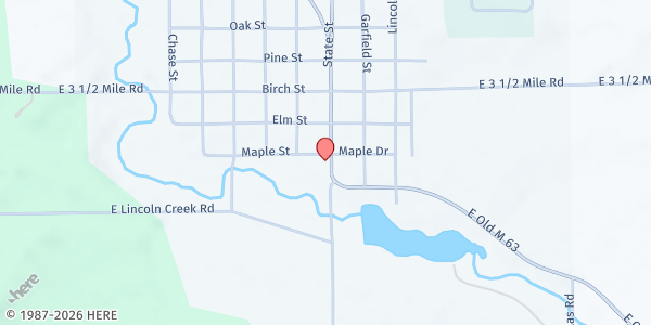 Map showing Luther Area Public Library at 115 State St, Luther, MI