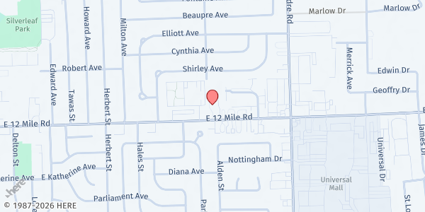 Map showing Madison Heights Food Pantry at 1529 E 12 Mile Rd, Madison Heights, MI